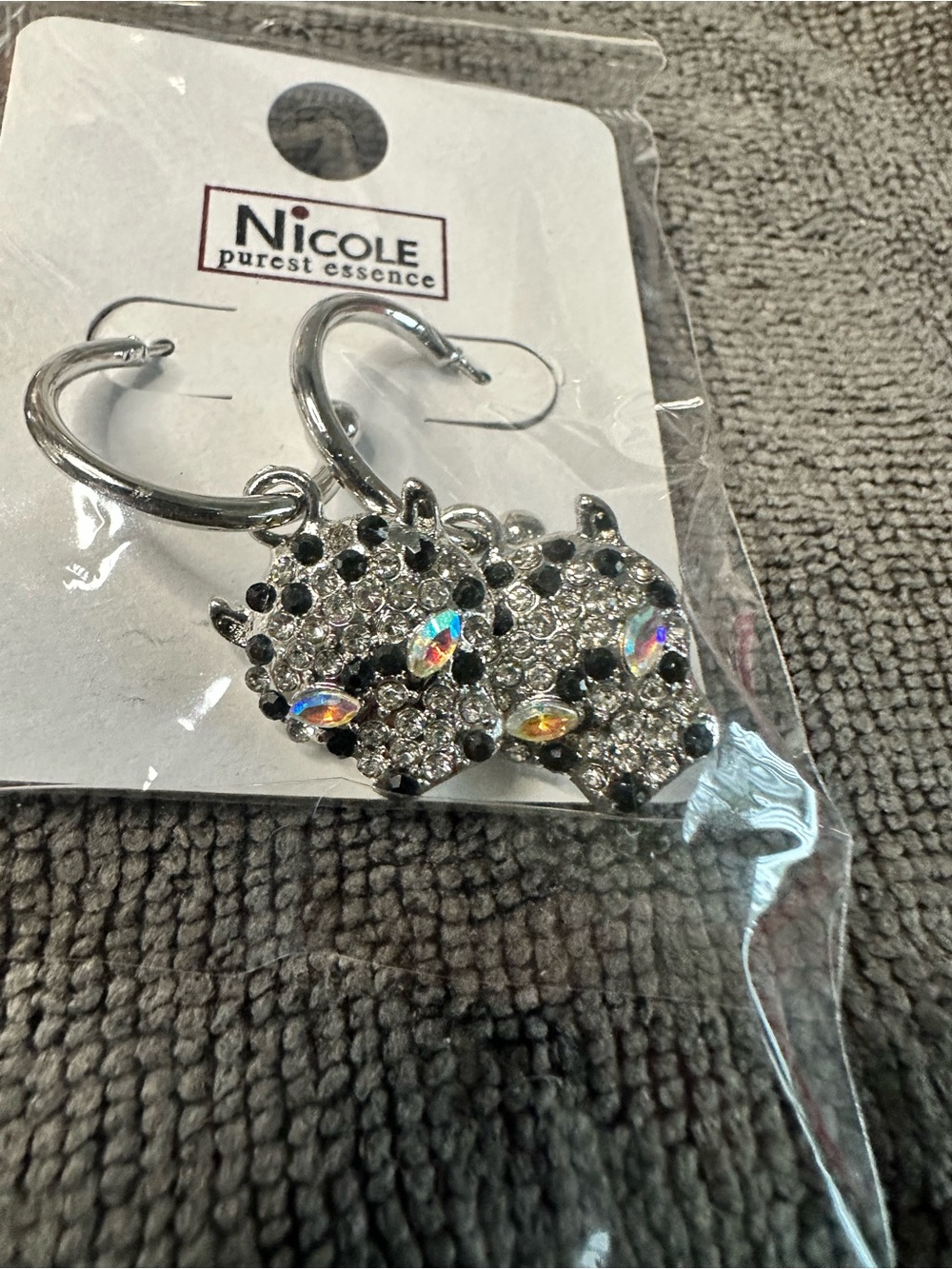 Nicole Silver Hoop Earrings with Crystal Leopard Faces and Iridescent Accents